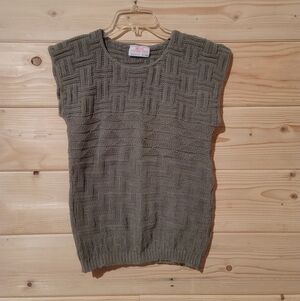 Vintage Prime Connection Olive Green Knit Women's Top Size S 16x23 Made In USA